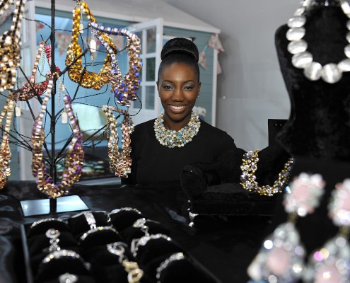 The Petit Miracles Hub, with all its stall owners and founder in attendence, in the West12 shopping Centre in Shepherd's Bush opend to the public for the first time. Founder Elisicia Moore (black dress) with Dawn Newton (paterned blue dress). Photography